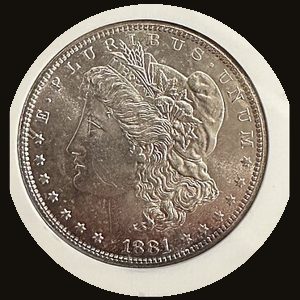 1881-S Morgan dollar showing MS-64 (Mint State · near gem) condition