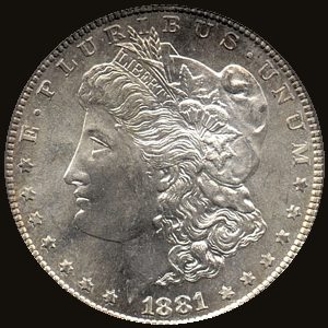 1881-S Morgan dollar showing MS-66 (Mint State · premium gem) condition