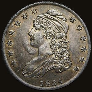 Obverse of a Capped Bust Half Dollar.