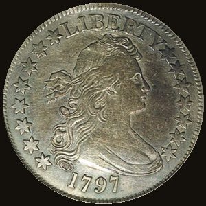 Obverse of a Draped Bust Half Dollar.