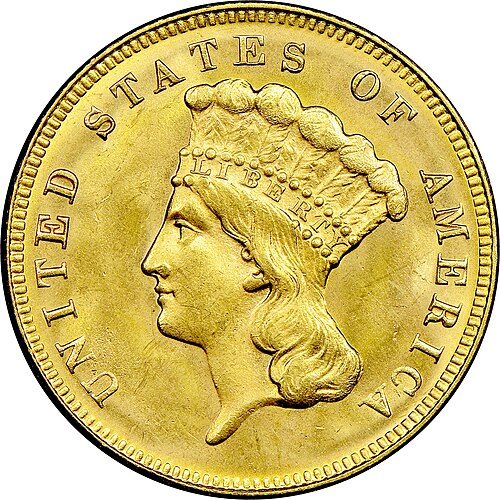 Obverse of a Three-Dollar Gold.