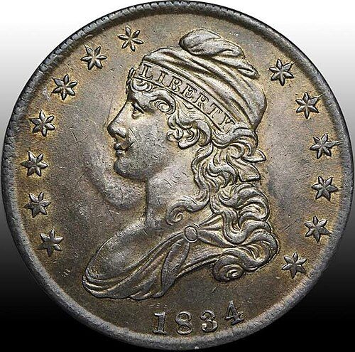 Obverse of a Capped Bust Half Dollar.