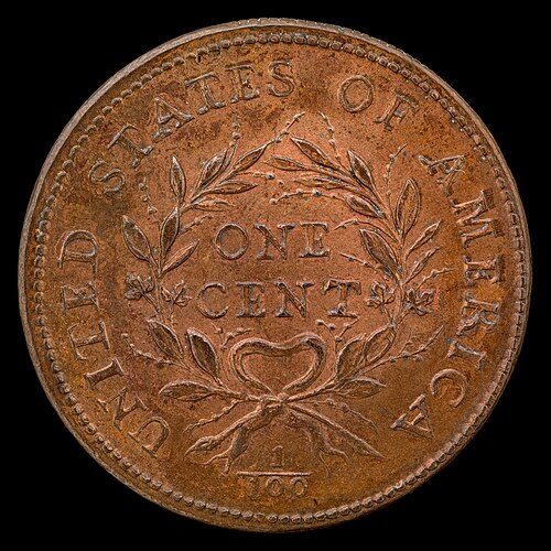 Reverse of a Flowing Hair Wreath Cent.